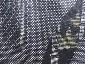 アンティーク　短冊に竹笹模様織り出し本場泥大島紬着物(5マルキ)